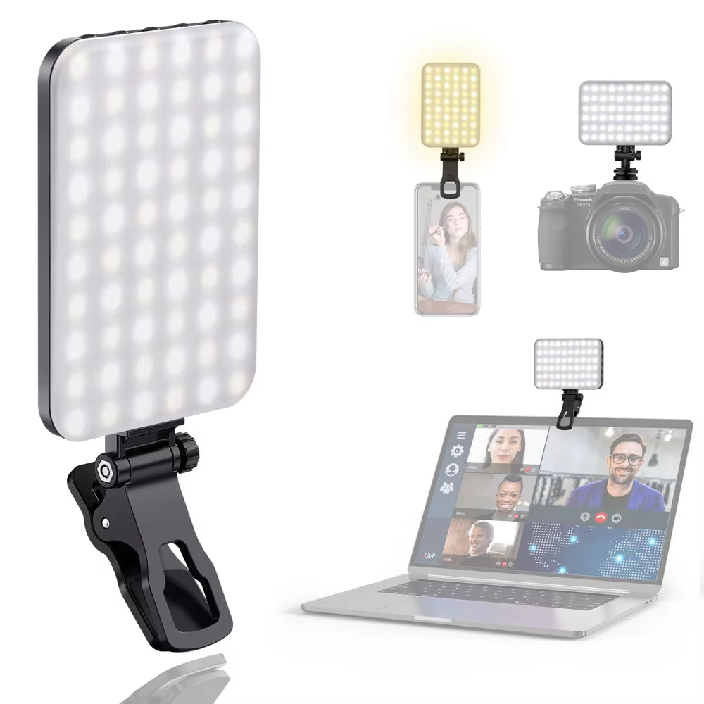 Selfie Light 60 LED 2200Mah Cell Phone Fill Light 7 Modes 10-Level Brightness Portable Clip on Light for Camera /Tablet/Laptop