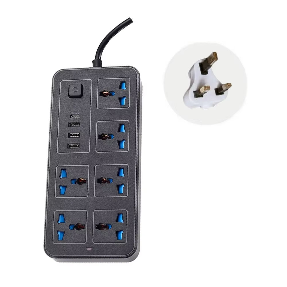 Power Multi Tap Universal Plug EU US UK Outlet Power Strip with 2M Extension Cord AC Type C USB Port Charge Electrical Socket