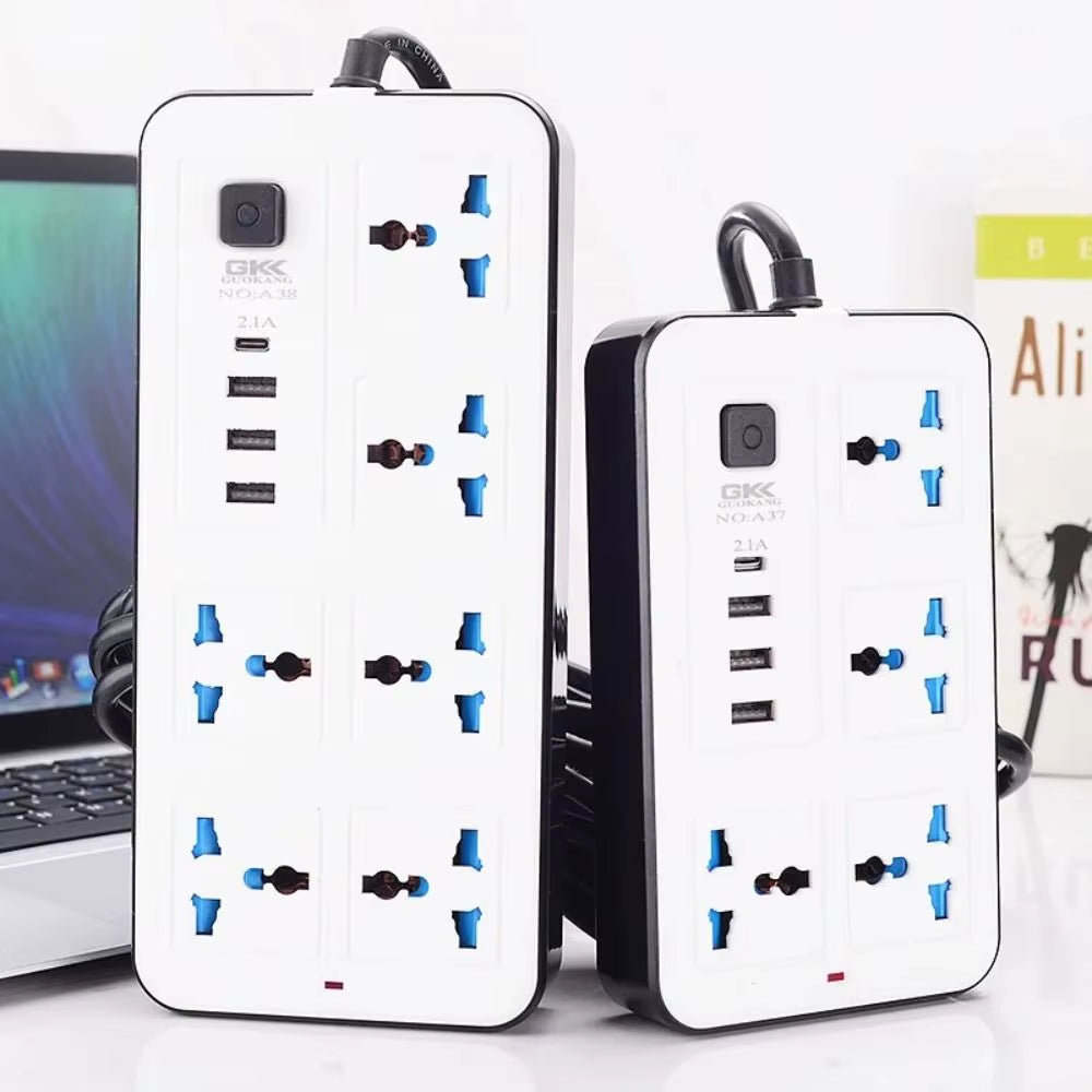 Power Multi Tap Universal Plug EU US UK Outlet Power Strip with 2M Extension Cord AC Type C USB Port Charge Electrical Socket