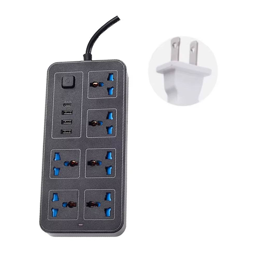 Power Multi Tap Universal Plug EU US UK Outlet Power Strip with 2M Extension Cord AC Type C USB Port Charge Electrical Socket