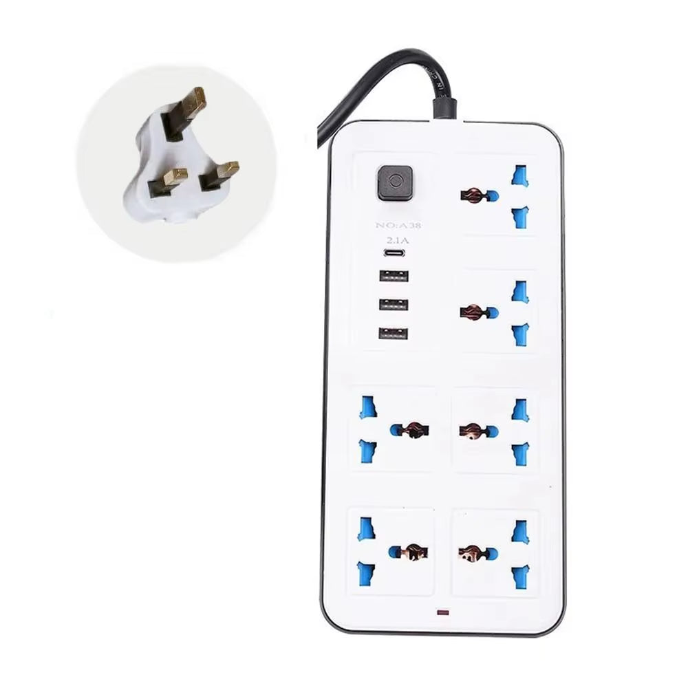 Power Multi Tap Universal Plug EU US UK Outlet Power Strip with 2M Extension Cord AC Type C USB Port Charge Electrical Socket