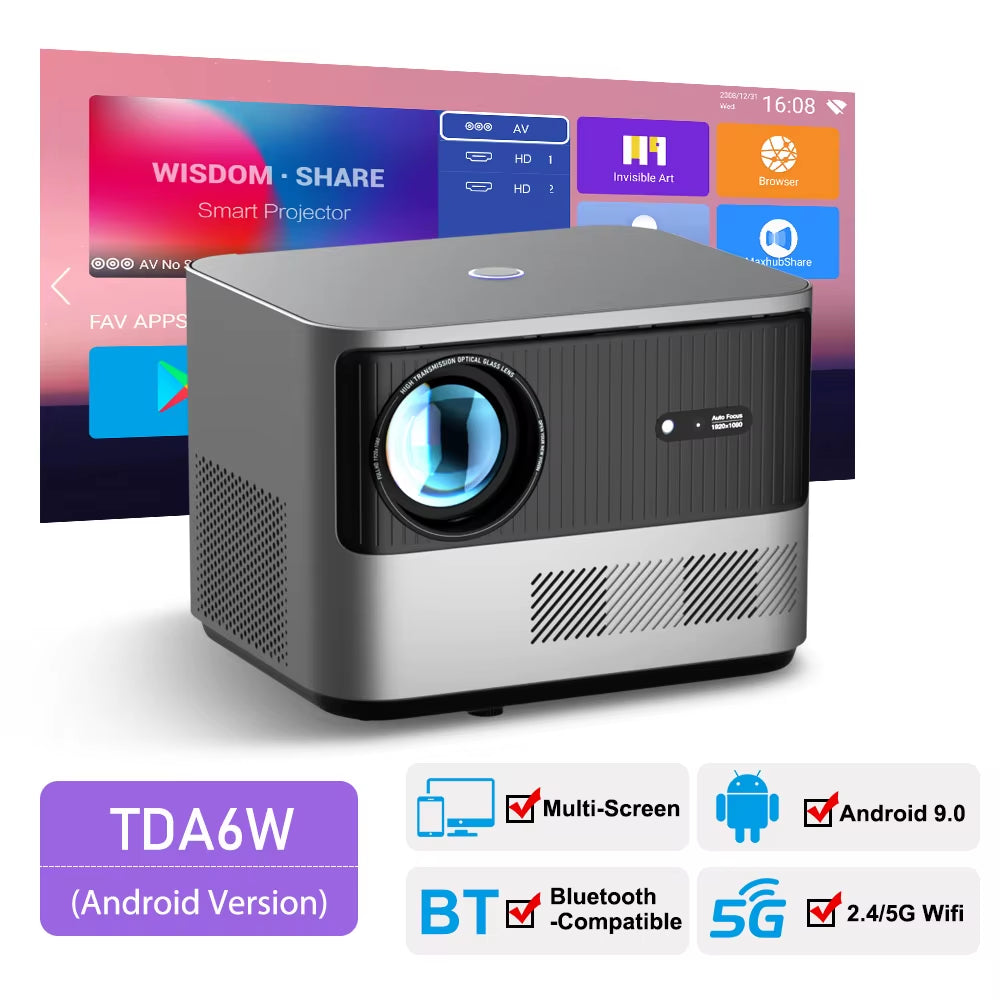 TDA6 Full HD Projector 1080P 2K 4K Video Home Theater Auto Focus 5G Wifi Android Projector TDA6W 3D Portable Proyector