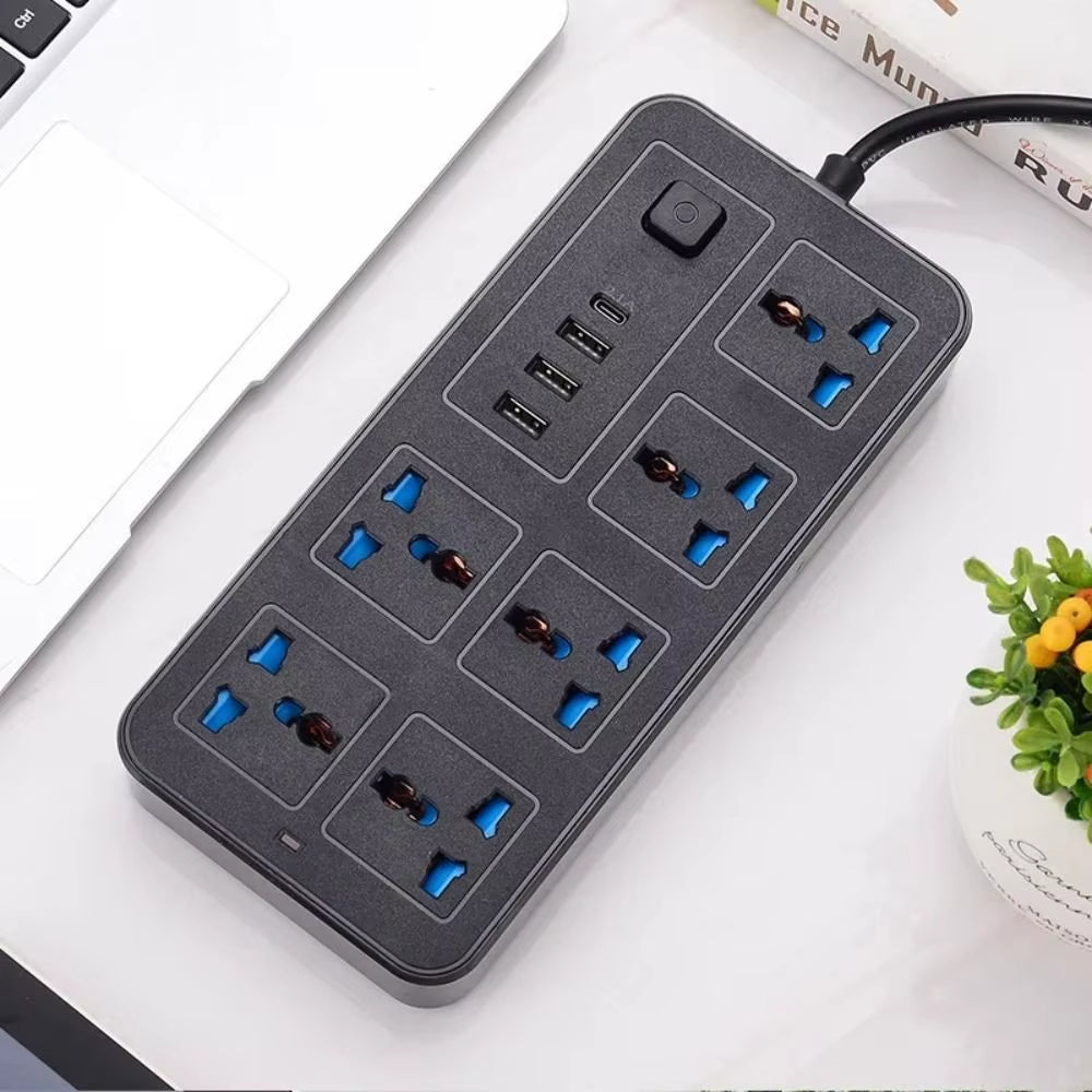Power Multi Tap Universal Plug EU US UK Outlet Power Strip with 2M Extension Cord AC Type C USB Port Charge Electrical Socket