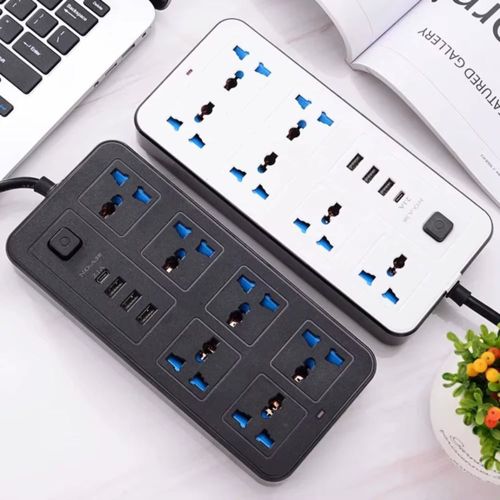 Power Multi Tap Universal Plug EU US UK Outlet Power Strip with 2M Extension Cord AC Type C USB Port Charge Electrical Socket