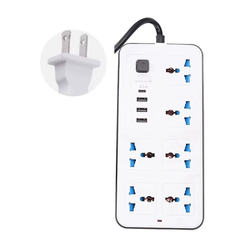 Power Multi Tap Universal Plug EU US UK Outlet Power Strip with 2M Extension Cord AC Type C USB Port Charge Electrical Socket